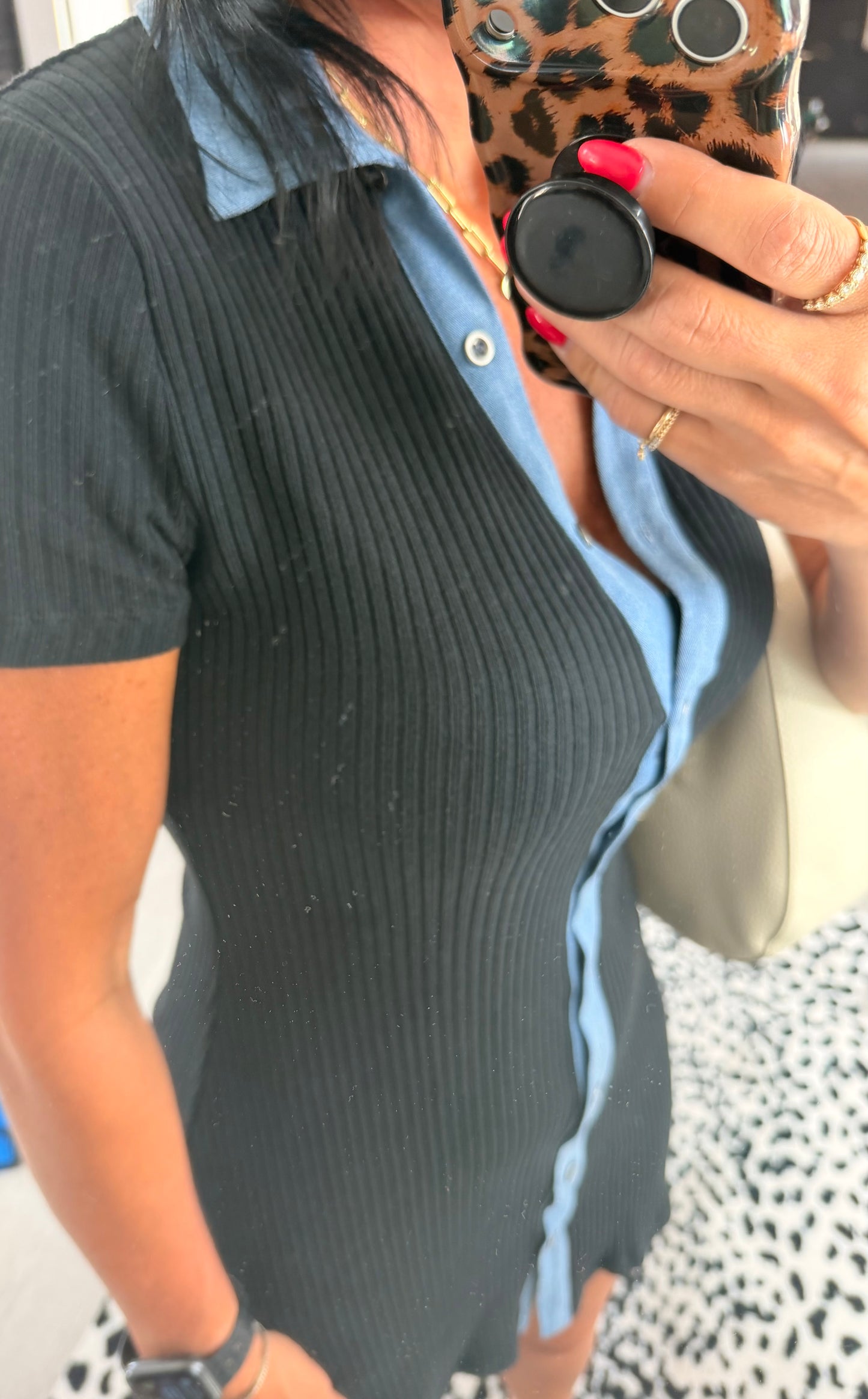 Denim Accent Ribbed Dress