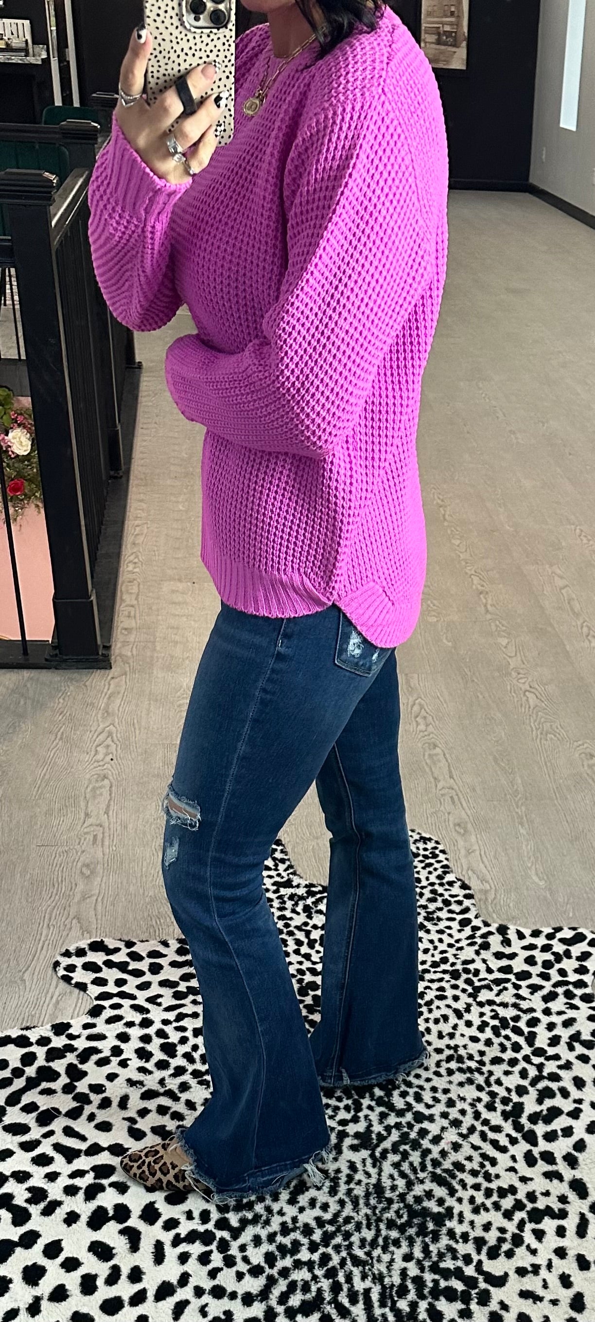 Hi-Low Waffle Sweater