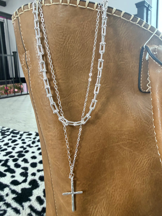 Stunning Double Cross Necklace
