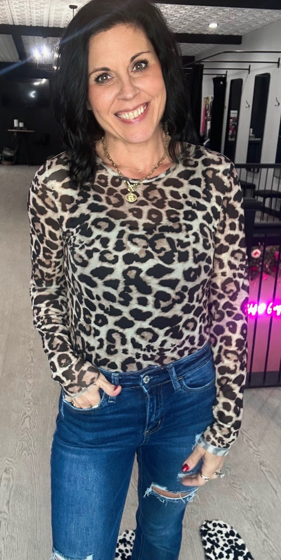 Cheetah Mesh Top