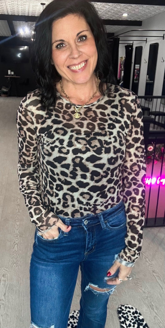 Cheetah Mesh Top