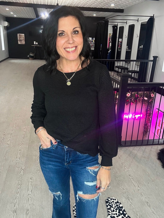 Waffle Puffed Sleeve Top