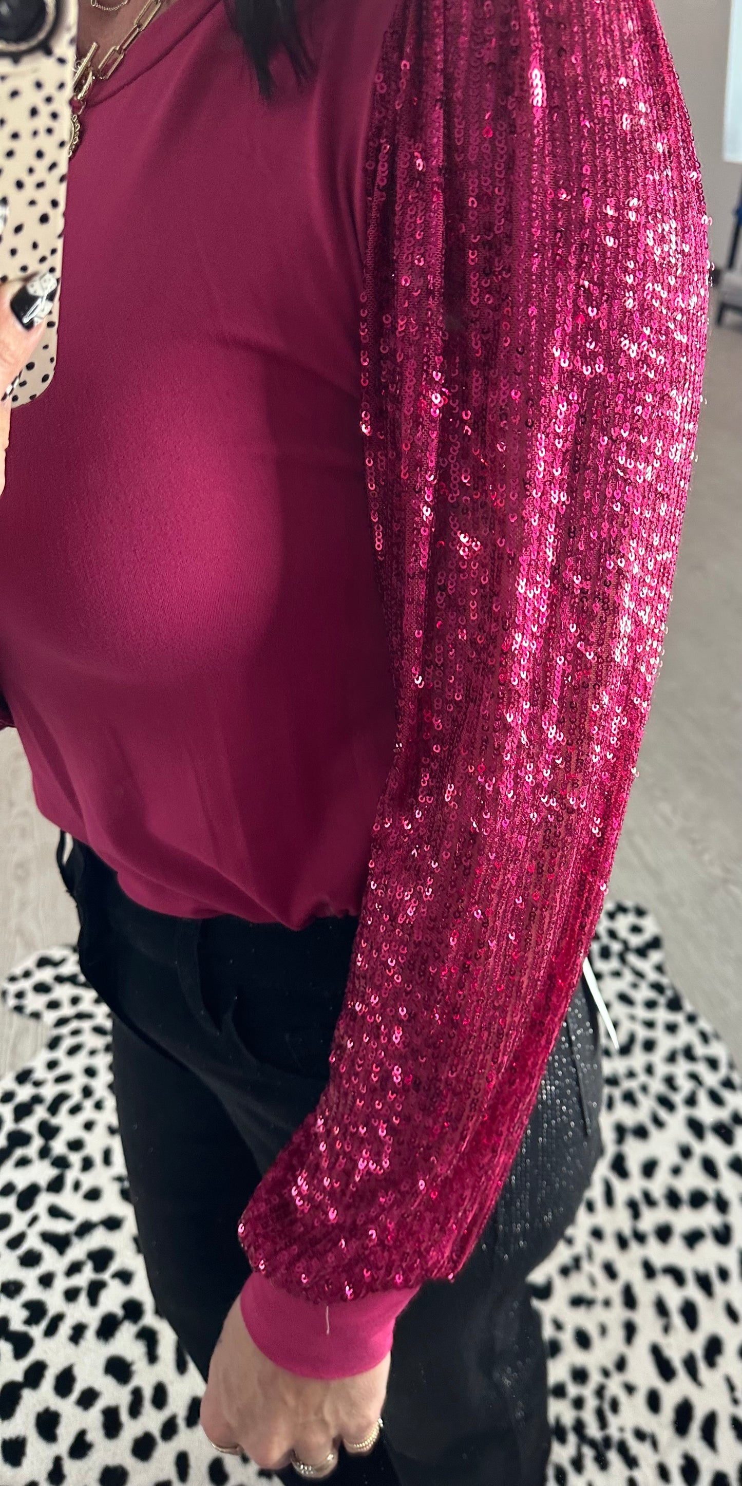Magenta Sequin Sleeve Top