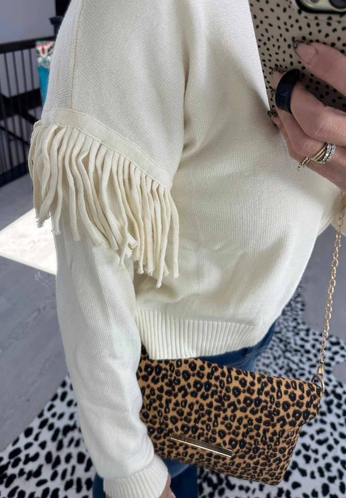 Fringe Cream Sweater