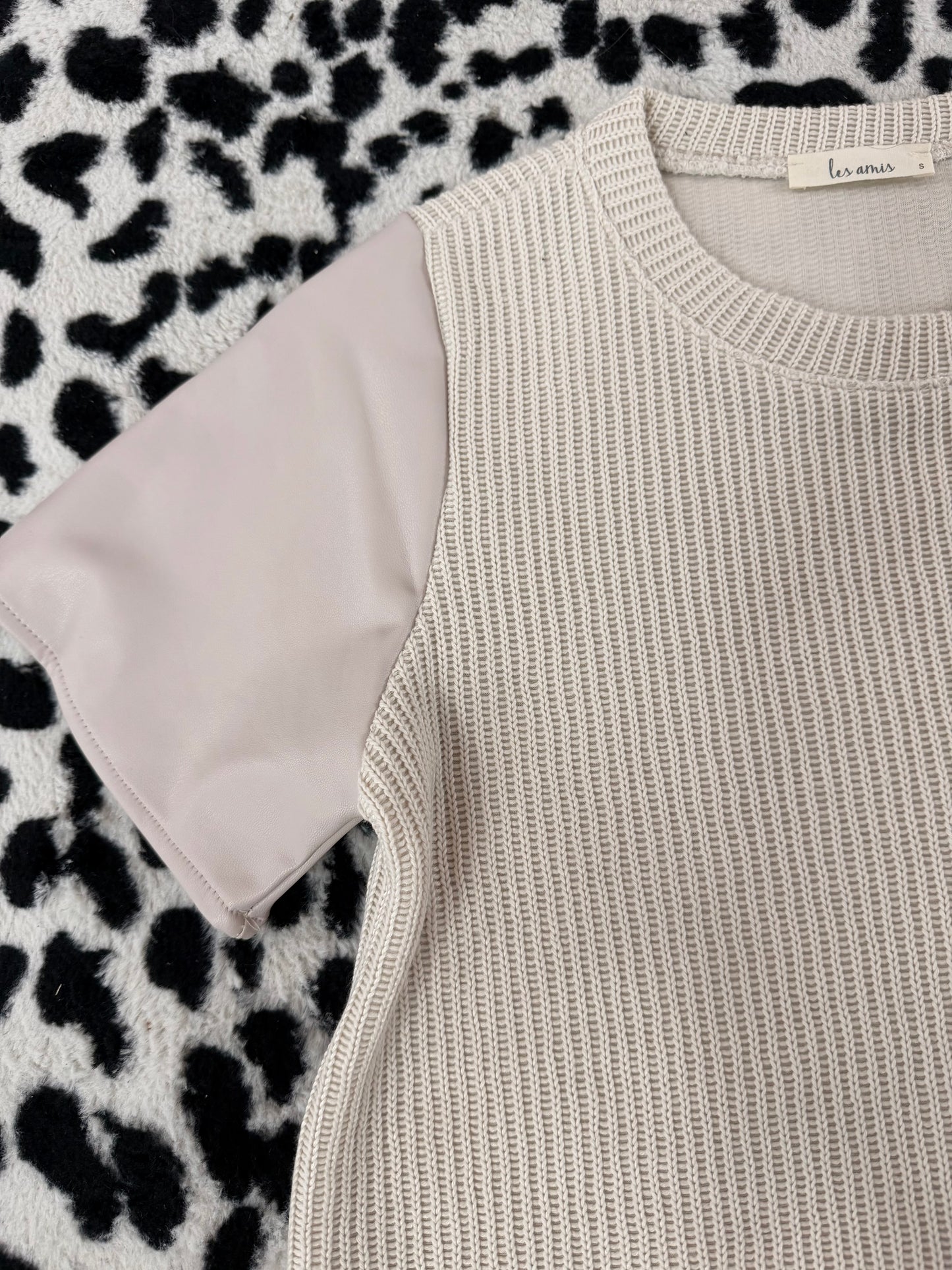 Faux Leather Sleeve Accent Top