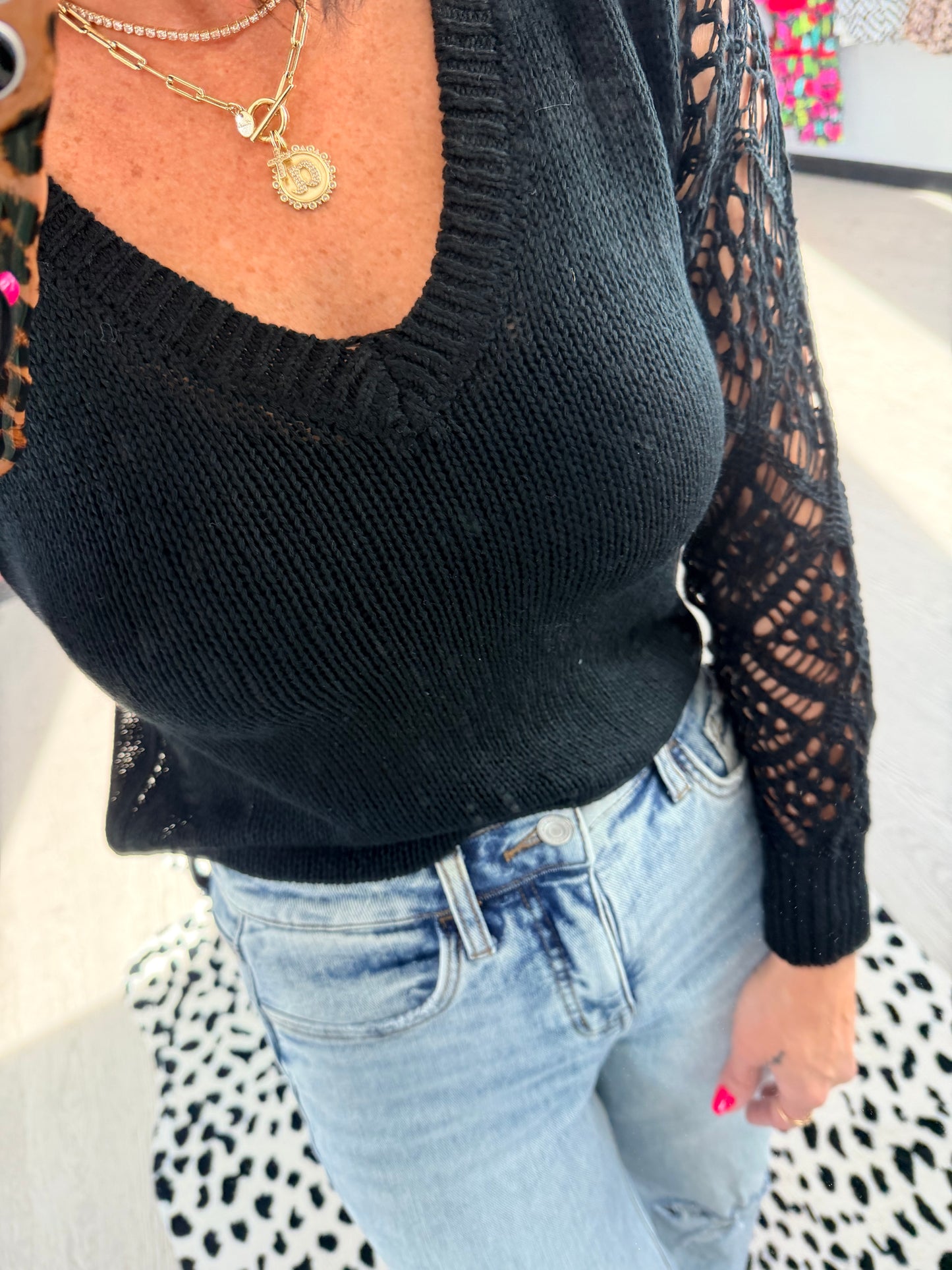 Black Open Sleeve Sweater
