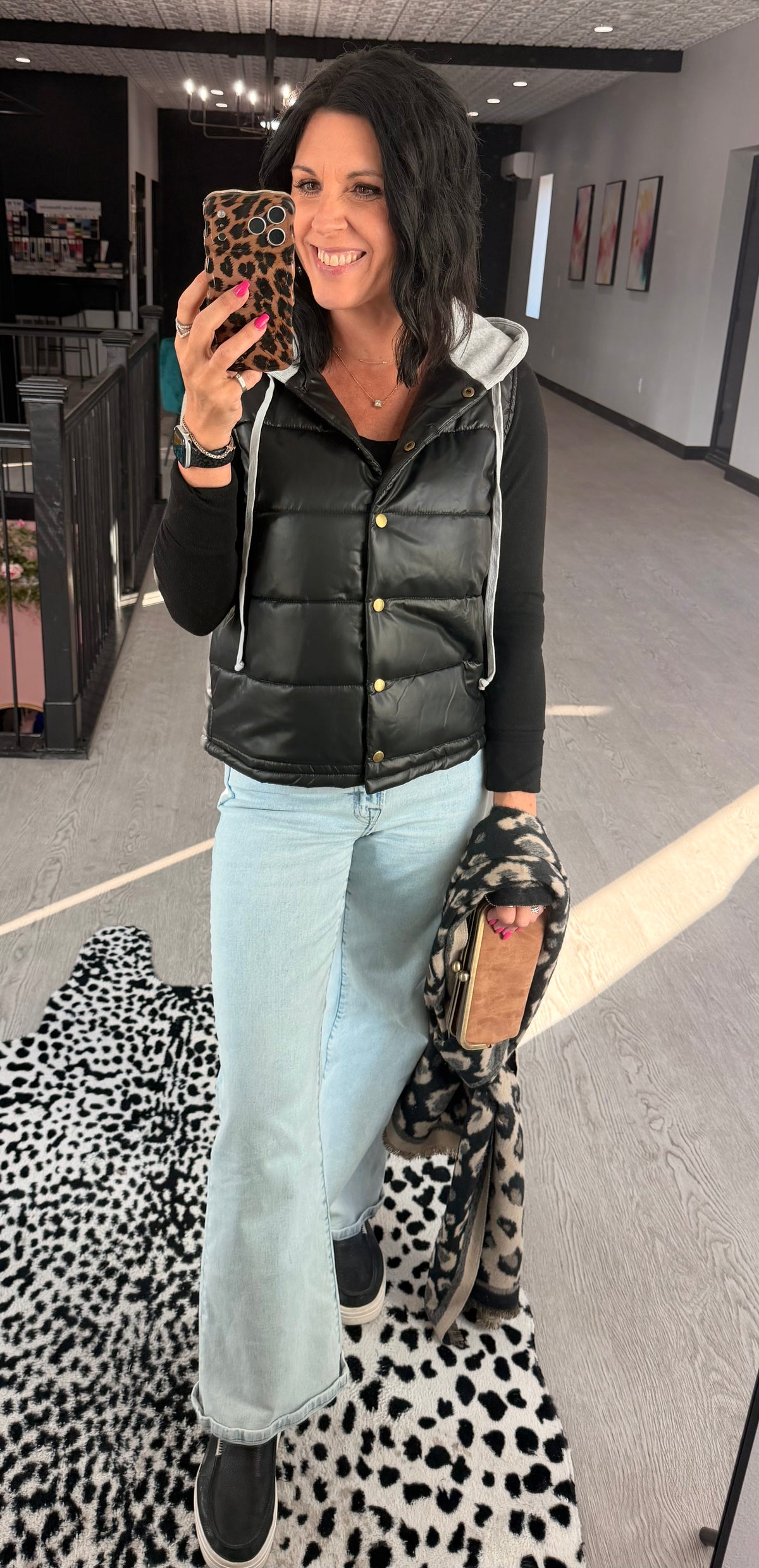 Faux Leather Puffer Vest