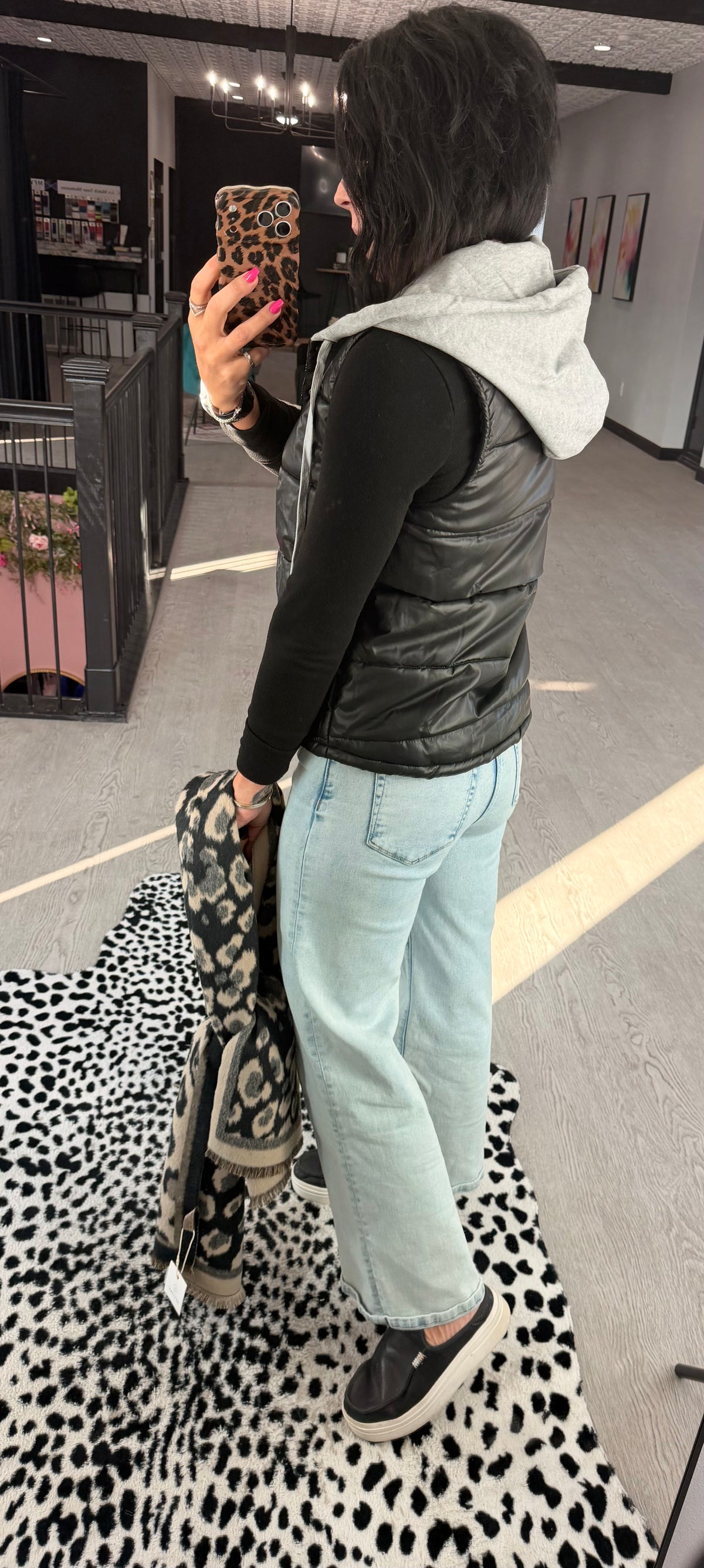 Faux Leather Puffer Vest