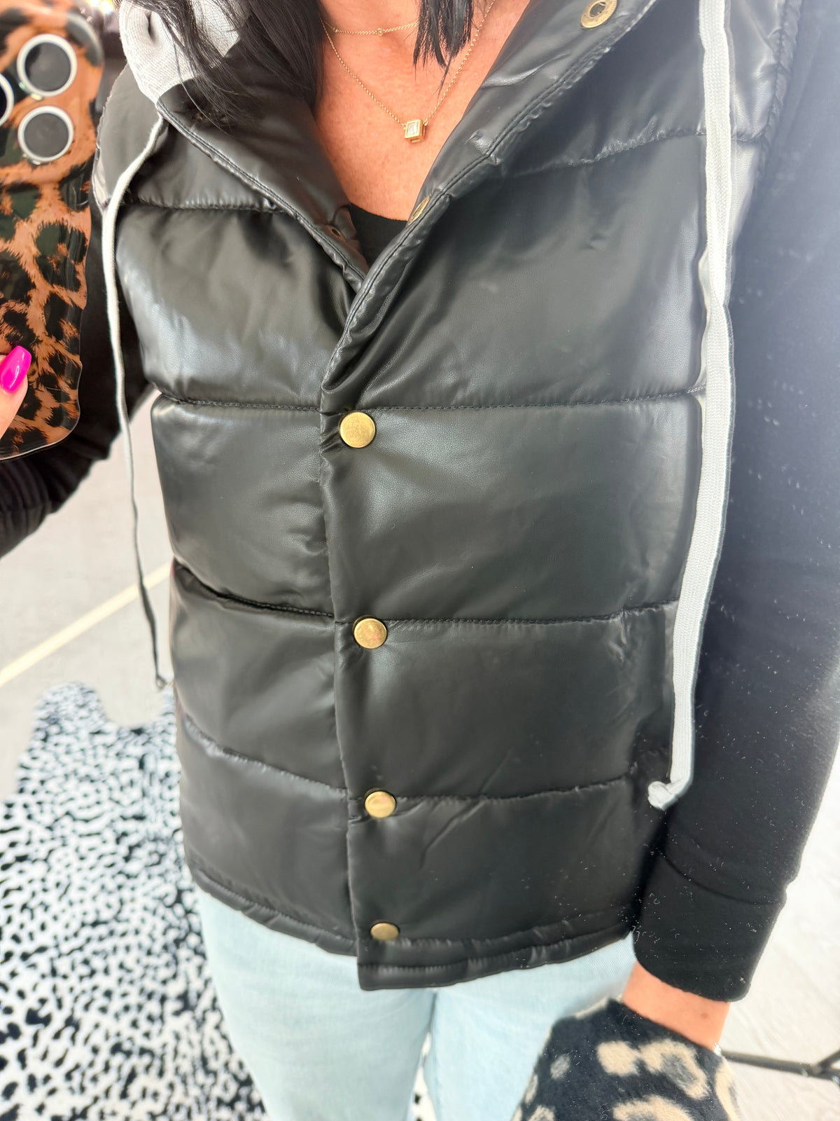 Faux Leather Puffer Vest