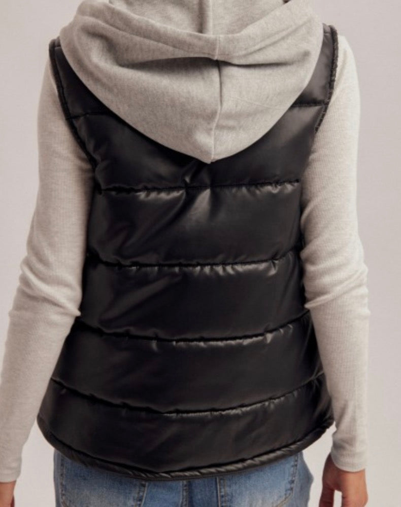 Faux Leather Puffer Vest