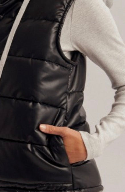 Faux Leather Puffer Vest