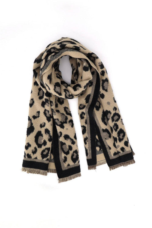 Leopard Reversible Fringe Scarf Wrap